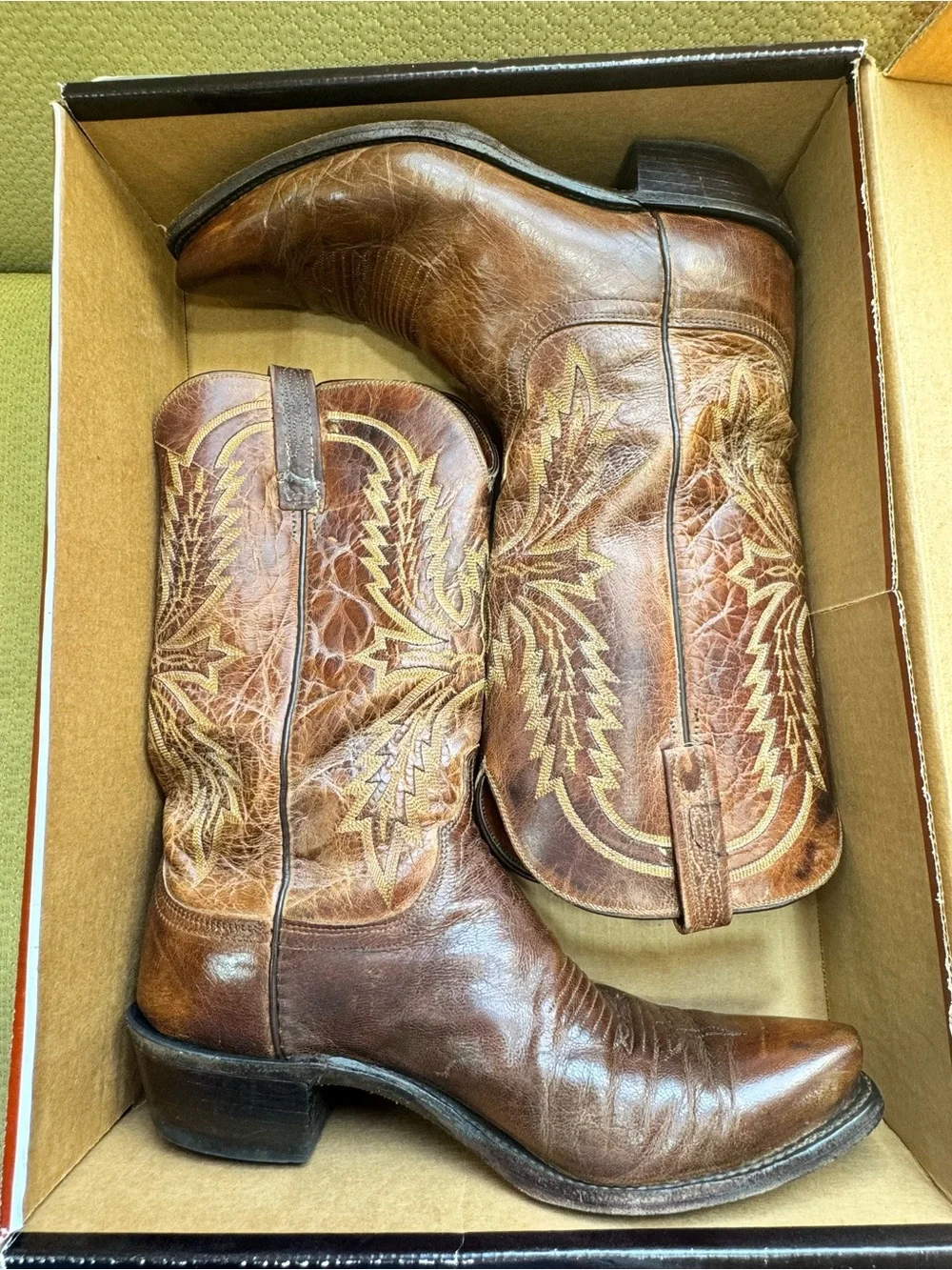 Lucchese Brown Leather Western Cowboy Boots - Picture 3 of 10